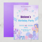 Invitation d'anniversaire de petite fille sirène m (Devant / Derrière)