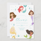 Invitation d'anniversaire de petite sirène arc-en- (Devant)