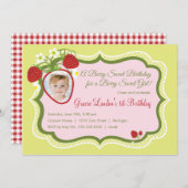 Invitation d'anniversaire de photo de la fraise | (Devant / Derrière)