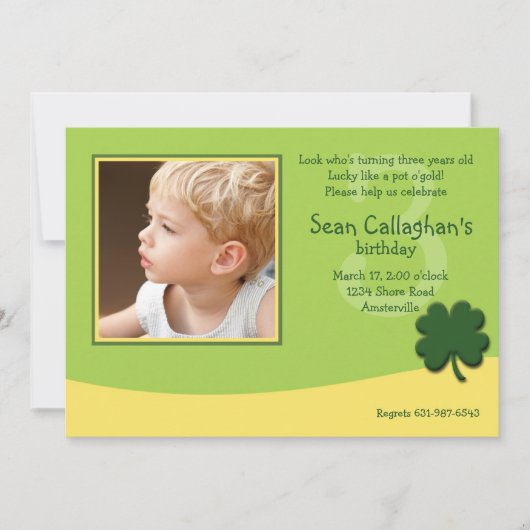 Invitation d'anniversaire de photo de shamrock de (Devant)