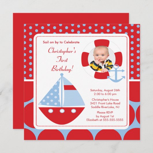 Invitation d'anniversaire de photo de voilier (Devant / Derrière)
