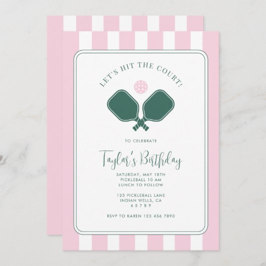 Invitation d'anniversaire de Pickleball (Devant / Derrière)