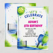 Invitation d'anniversaire de Pickleball Aquarelle (Devant / Derrière)