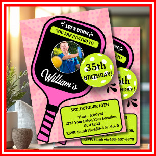 Invitation d'anniversaire de Pickleball PHOTO Rose