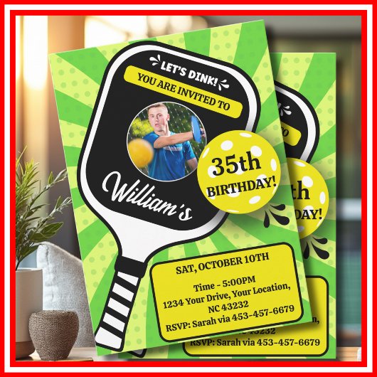 Invitation d'anniversaire de Pickleball RETRO Vert