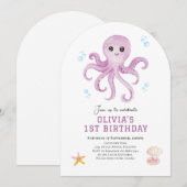 Invitation d'anniversaire de pieuvre sous la mer (Devant / Derrière)