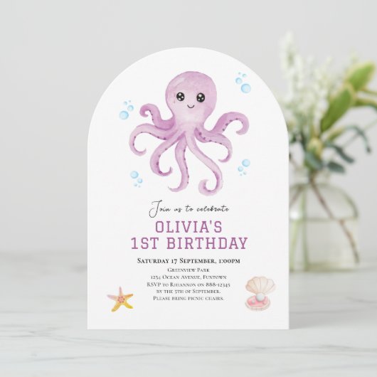 Invitation d'anniversaire de pieuvre sous la mer (Debout devant)