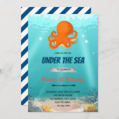 Invitation d'anniversaire de pieuvre sous la mer (Devant / Derrière)