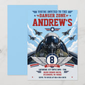 Invitation d'anniversaire de pilote de chasse mili (Devant / Derrière)