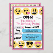 Invitation d'anniversaire de Pink Emoji (Devant / Derrière)