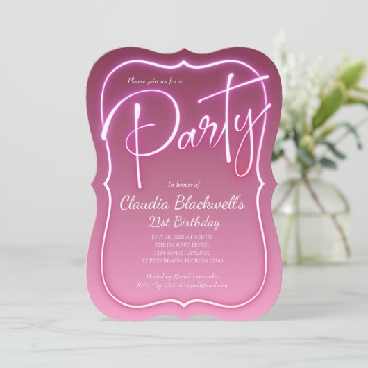 Invitation d'anniversaire de Pink Neon (Debout devant)