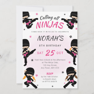Invitation d'anniversaire de Pink Ninja - Filles K