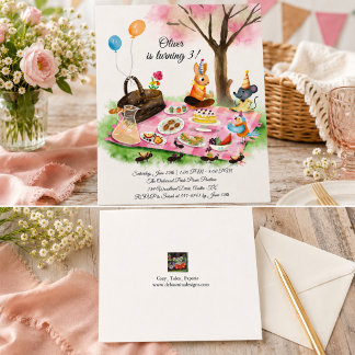 Invitation d'anniversaire de pique-nique d'animaux