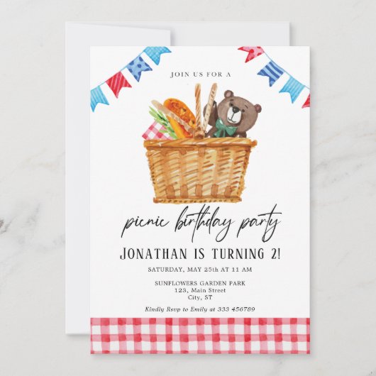 Invitation d'anniversaire de pique-nique pour enfa (Devant)