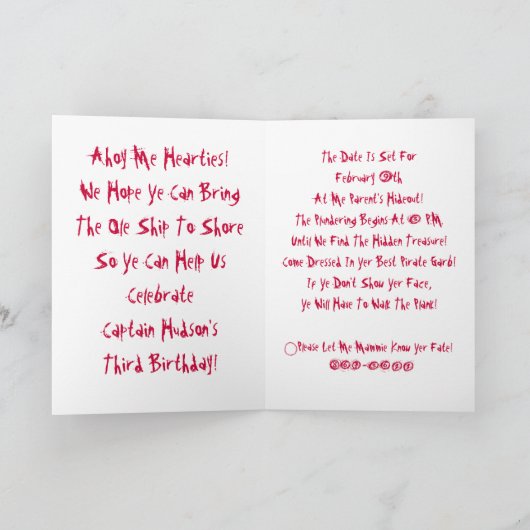 Invitation d'anniversaire de pirate (Intérieur)