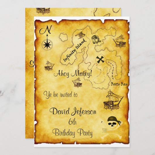 Invitation d'anniversaire de pirate (Devant / Derrière)