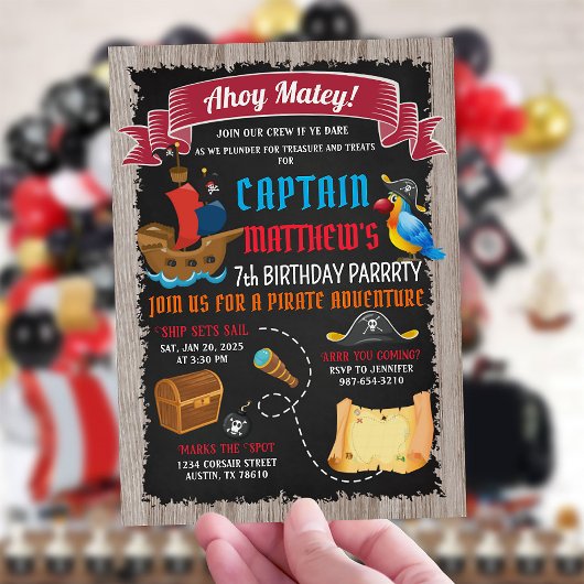 Invitation d'anniversaire de Pirate Ahoy Matey