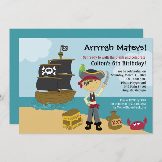Invitation d'anniversaire de Pirate Boy 5x7 (Devant / Derrière)
