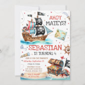 Invitation d'anniversaire de pirate garçon pour en (Devant)