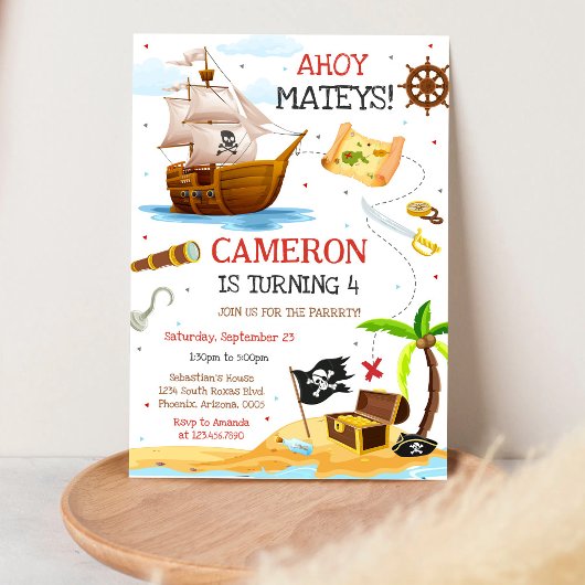 Invitation d'anniversaire de pirate pour garçons A
