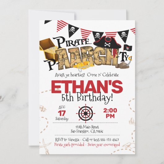 Invitation d'anniversaire de Pirate pour une fête  (Devant)