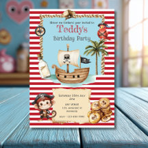 Invitation d'anniversaire de pirate rouge mignon p