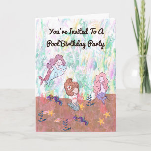 Invitation d'anniversaire de piscine avec sirènes