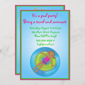 Invitation d'anniversaire de piscine de fille (Devant / Derrière)