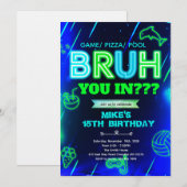 Invitation d'anniversaire de piscine néon Bruh (Devant / Derrière)