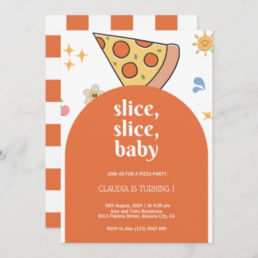 Invitation d'anniversaire de Pizza moderne (Devant / Derrière)