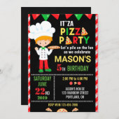 Invitation d'anniversaire de pizza Red Green soiré (Devant / Derrière)