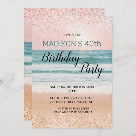 Invitation d'anniversaire de plage (Devant / Derrière)