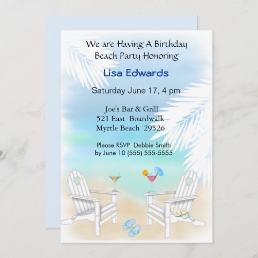 Invitation d'anniversaire de plage (Devant / Derrière)
