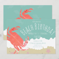 Invitation d'anniversaire de plage crabe sable vag