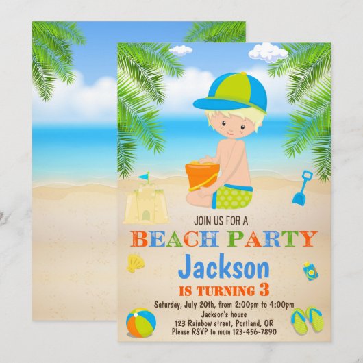 Invitation d'anniversaire de plage Invitation de p (Devant / Derrière)