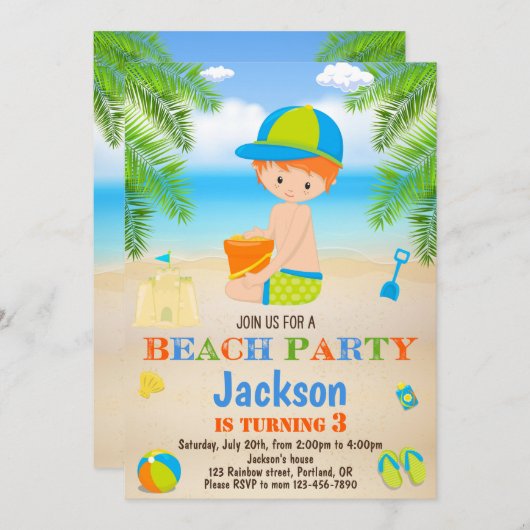 Invitation d'anniversaire de plage Invitation de p (Devant / Derrière)