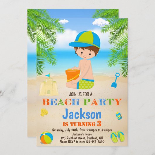 Invitation d'anniversaire de plage Invitation de p (Devant / Derrière)