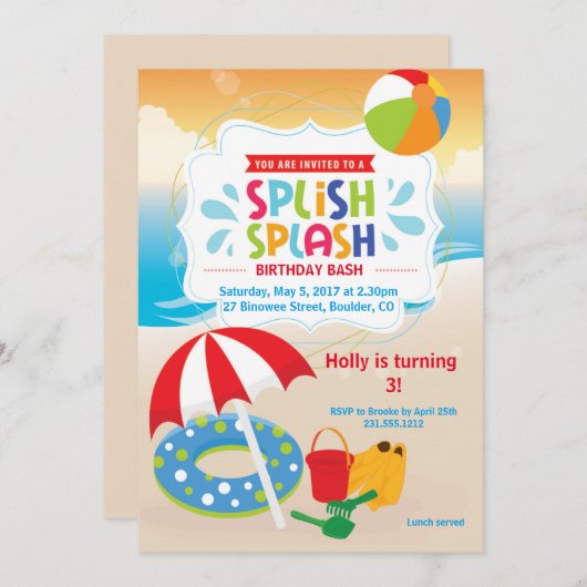 Invitation d'anniversaire de plage ・ Plage Party (Devant / Derrière)
