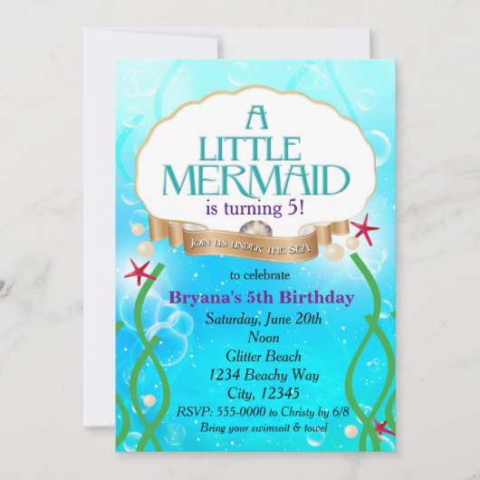Invitation d'anniversaire de plage sous-marine de (Devant)