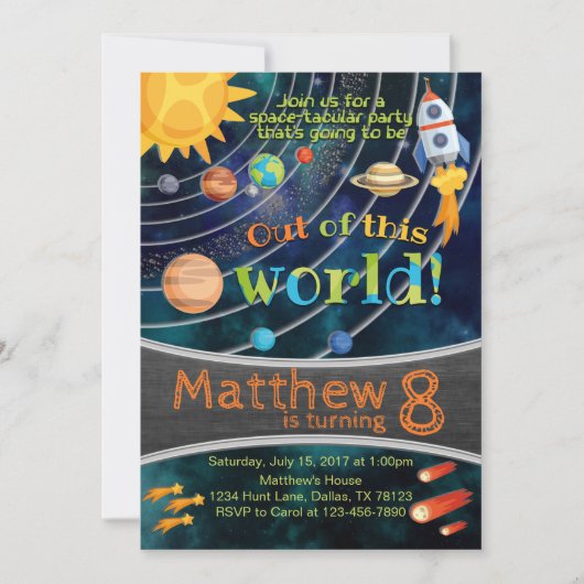 Invitation d'anniversaire de planète de système (Devant)