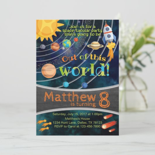 Invitation d'anniversaire de planète de système (Debout devant)