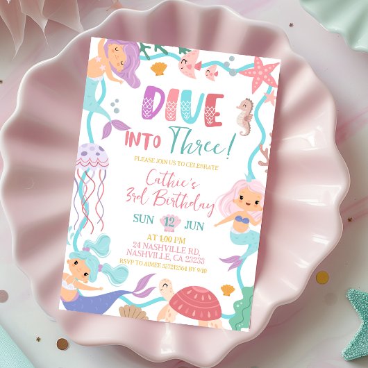 Invitation d'anniversaire de plongée de sirène mig