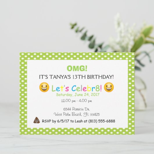 invitation d'anniversaire de pois vert (Debout devant)