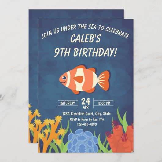 Invitation d'anniversaire de poisson clown (Devant / Derrière)