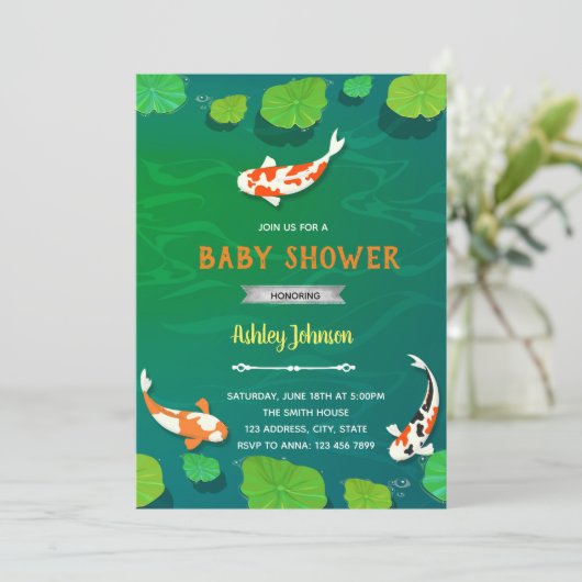 Invitation d'anniversaire de poisson Koi (Debout devant)