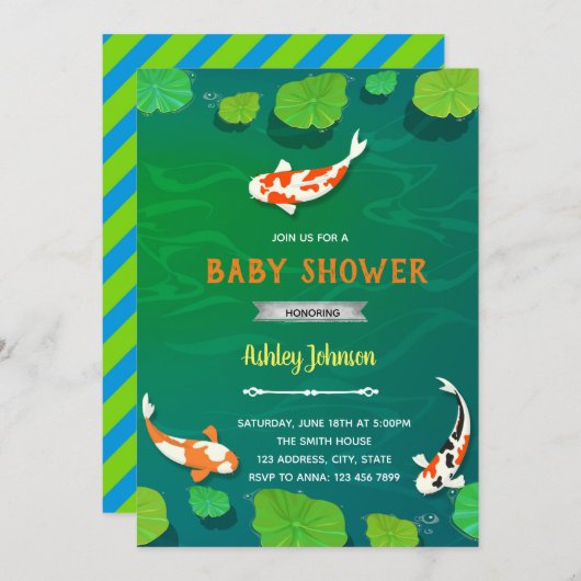 Invitation d'anniversaire de poisson Koi (Devant / Derrière)