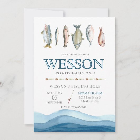 Invitation d'anniversaire de poisson, pêche Homme  (Devant)