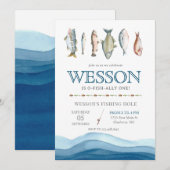 Invitation d'anniversaire de poisson, pêche Homme  (Devant / Derrière)