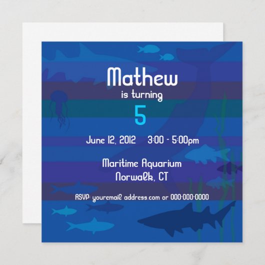 Invitation d'anniversaire de poissons (Devant / Derrière)