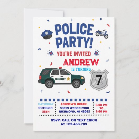 Invitation d'anniversaire de policier moderne pour (Devant)